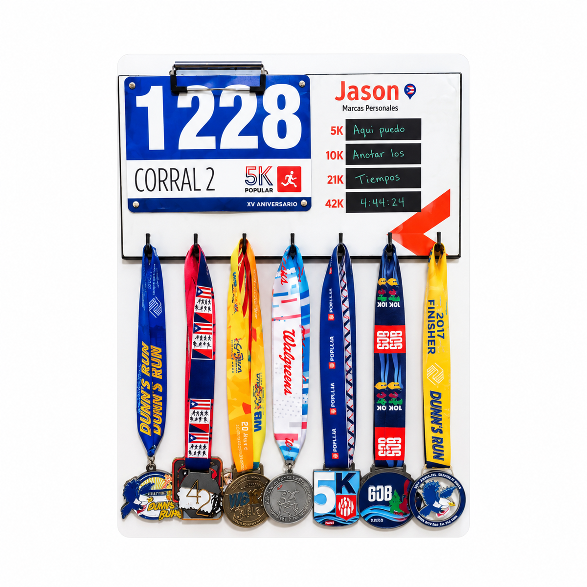 Medallero (sostiene Bib Number y Anotador de tus tiempos) Personalizado