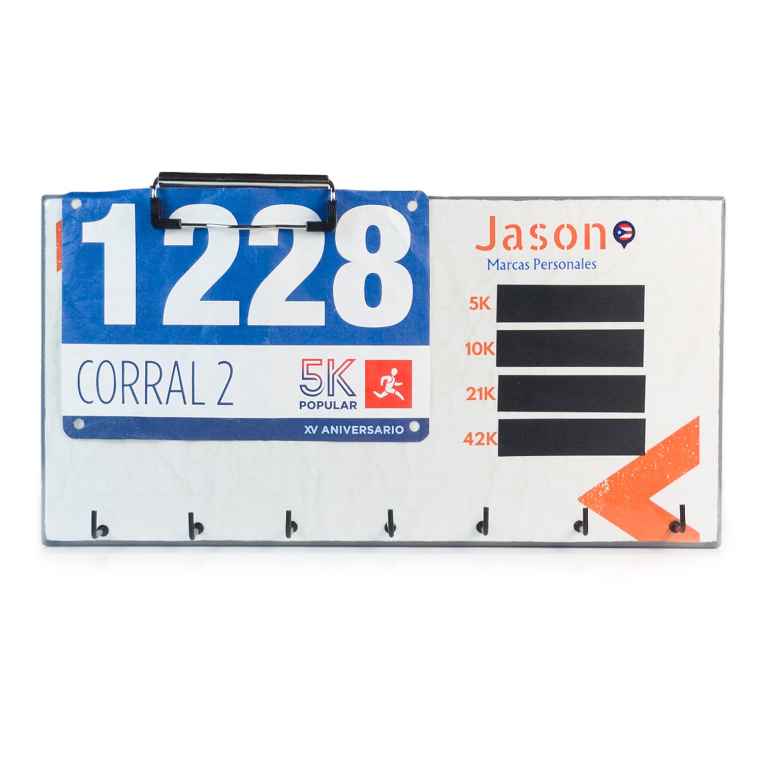Medallero Personalizado (sostiene Bib Number y Anotador de tus tiempos)