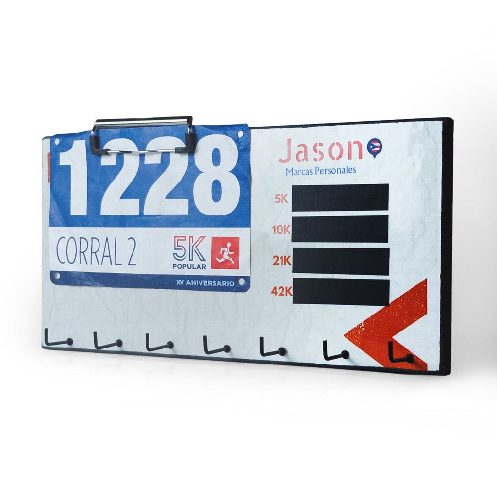 Medallero Personalizado (sostiene Bib Number y Anotador de tus tiempos)