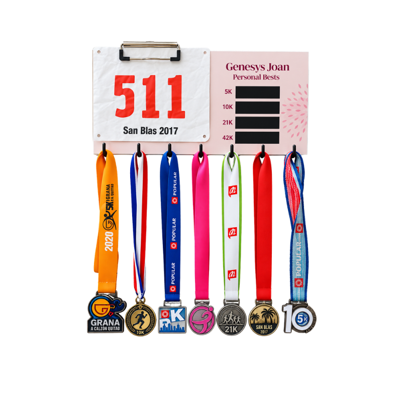 Medallero (sostiene Bib Number y Anotador de tus tiempos) Personalizado